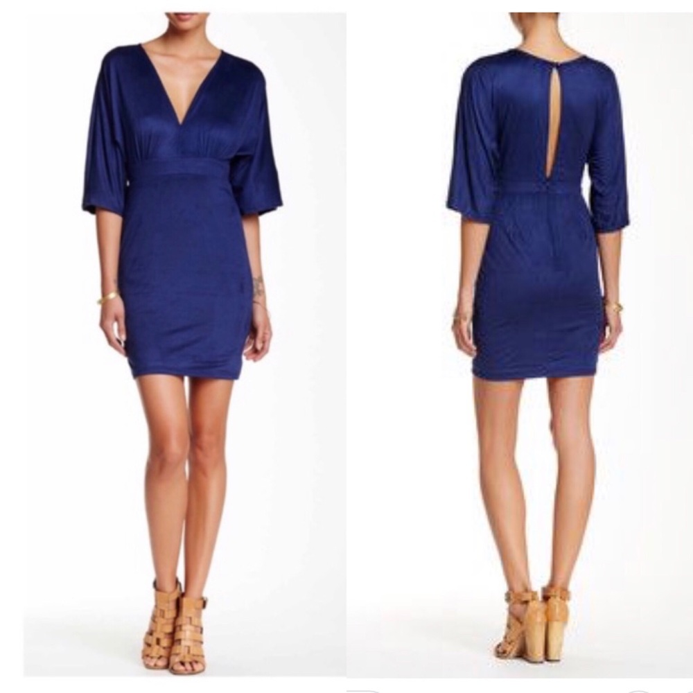 free press large NWT Navy Blue V-Neck Mini Dress velvet suede